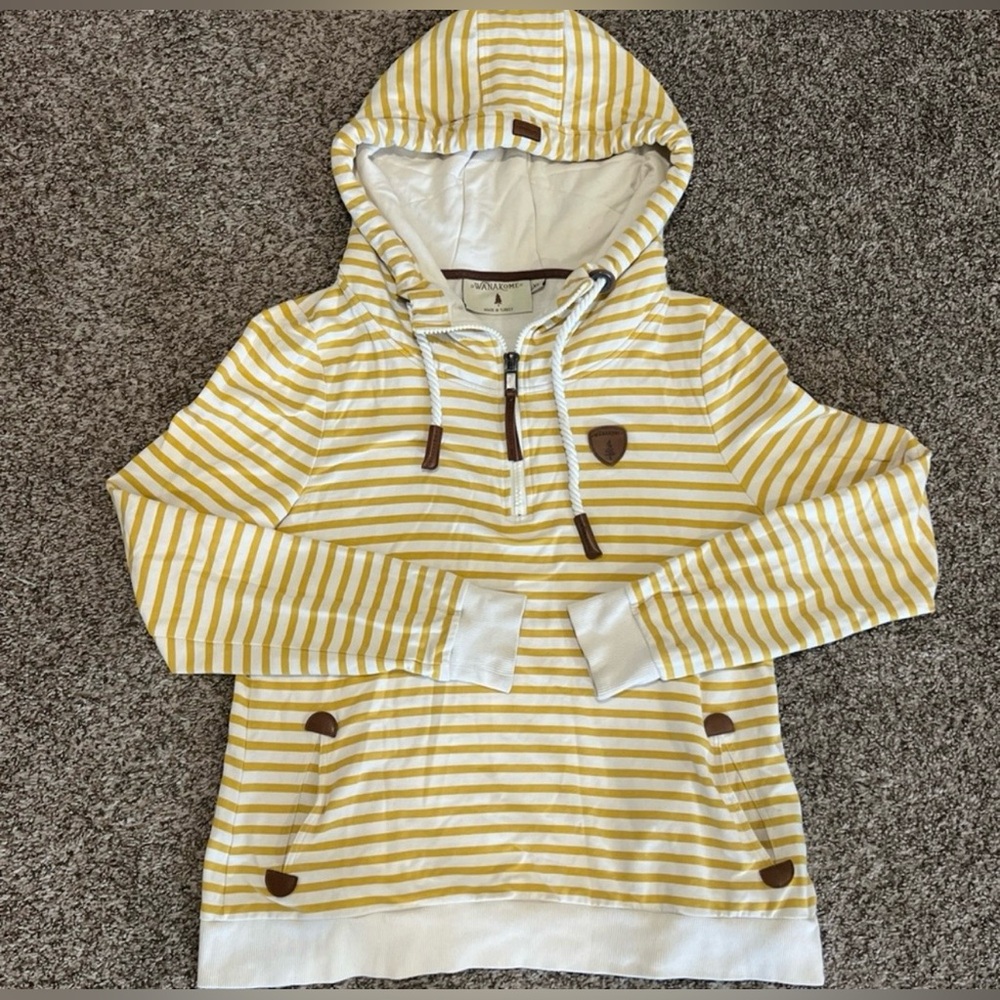 Wanakome Gold and White Striped 1/4 Zip Hoodie Sz XL